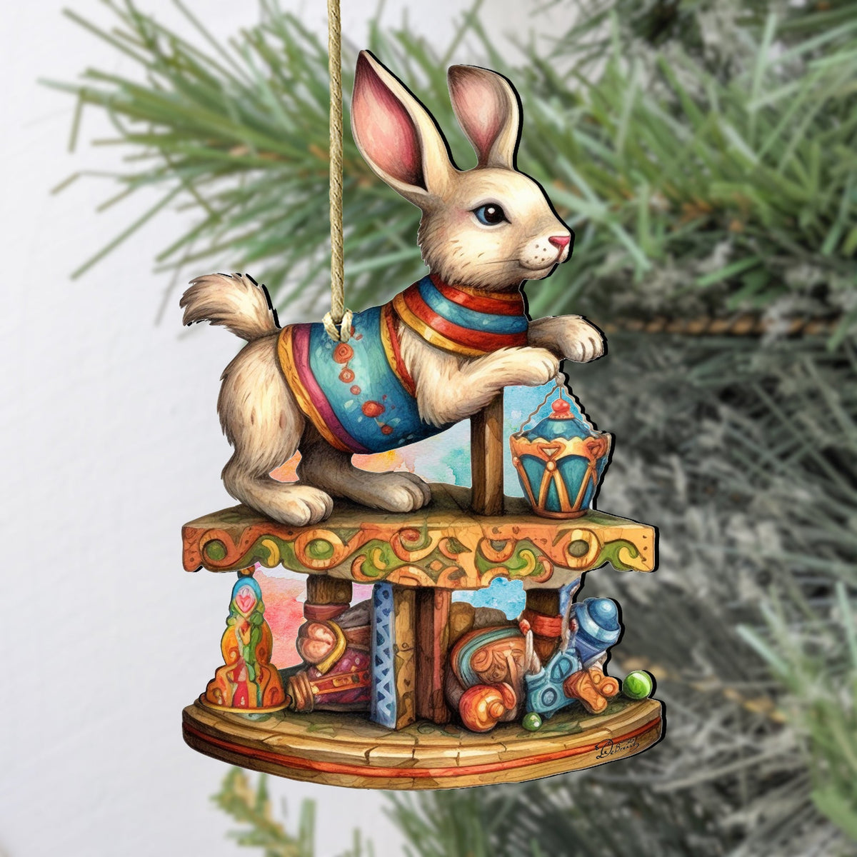 Carousel Bunnies Wooden Ornaments Set of 3 by G. Debrekht - Christmas Decor - 8100195S3