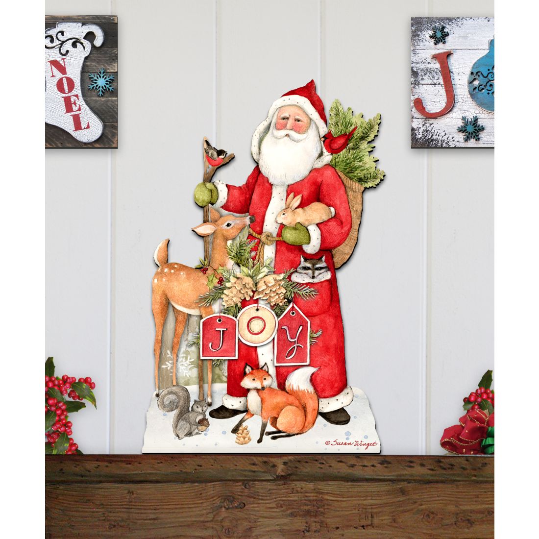 Woodland Frosty Santa Door Decor by Susan Winget - Christmas Santa Snowman Decor