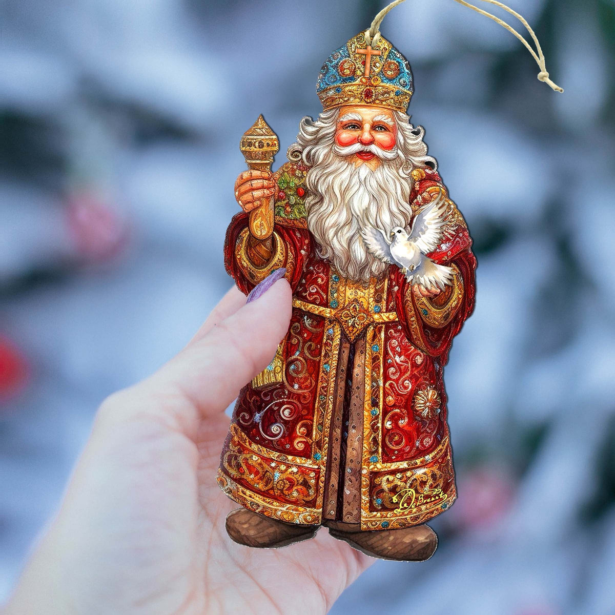 Santa's Dove of Hope Wooden Ornaments by G. Debrekht - Christmas Santa Snowman Decor - 8691416