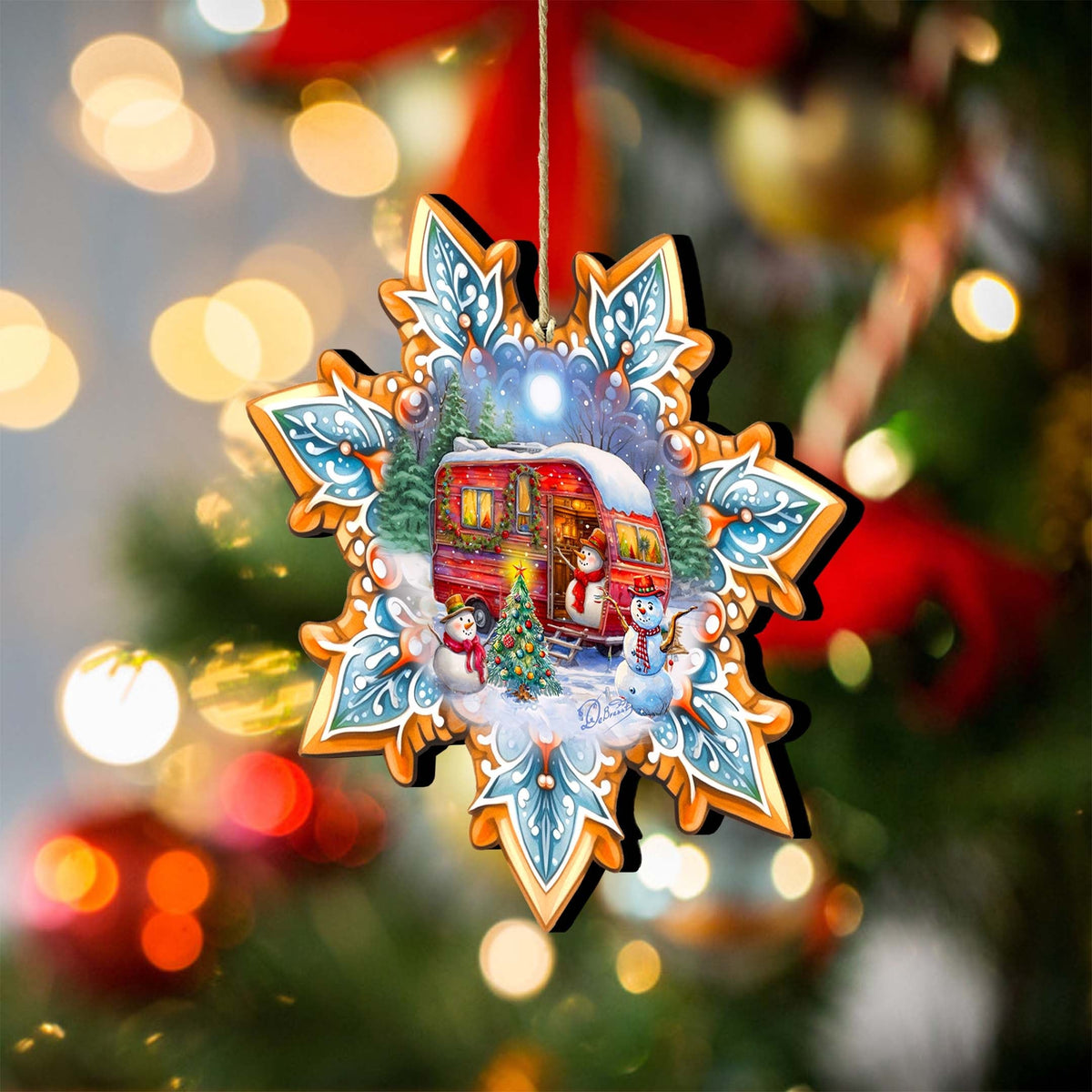 Snowman's Family Snowflake Wooden Ornaments by G. Debrekht - Christmas Santa Snowman Decor - 8688428