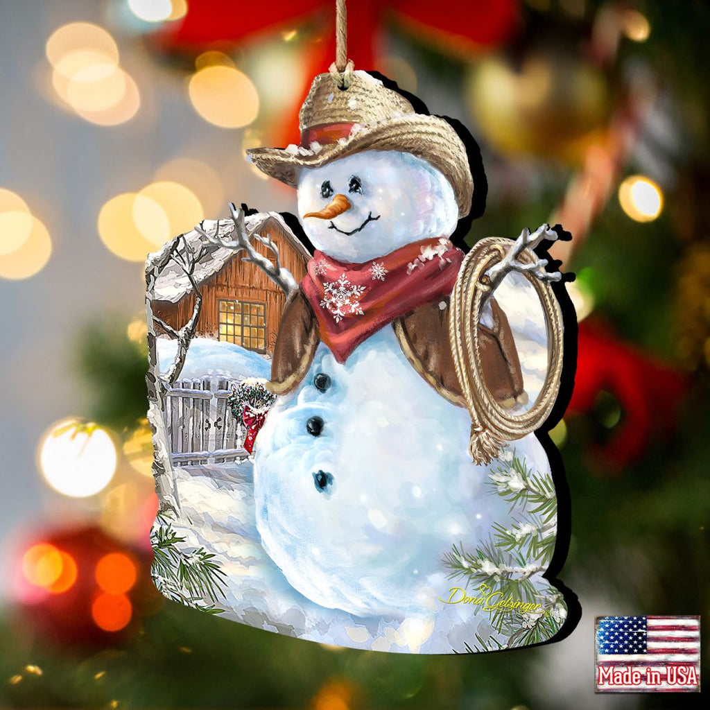 Cowboy Snowman Wooden Ornaments by Gelsinger - Christmas Santa Snowman Decor - 8121115-1541