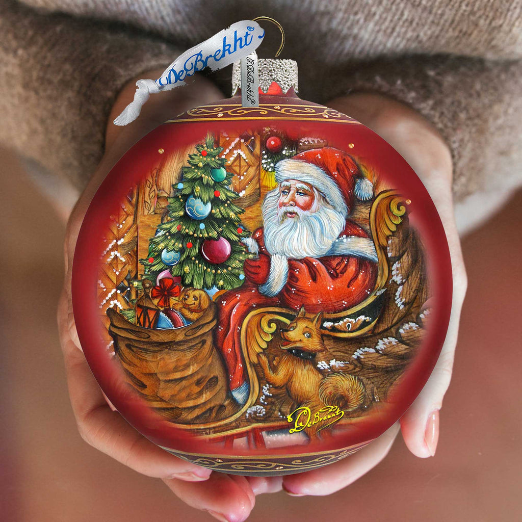 Santa on the Road Glass Ornament Limited Edition by G. DeBrekht - Christmas Santa Snowman Decor - 73915