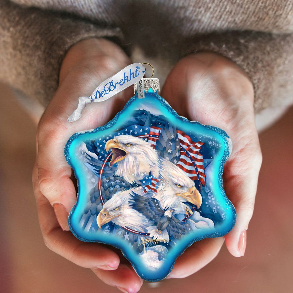 Allegiance Patriotic Eagles Glass Ornament by J. Bergsma - American Christmas Decor - 754-730-JB