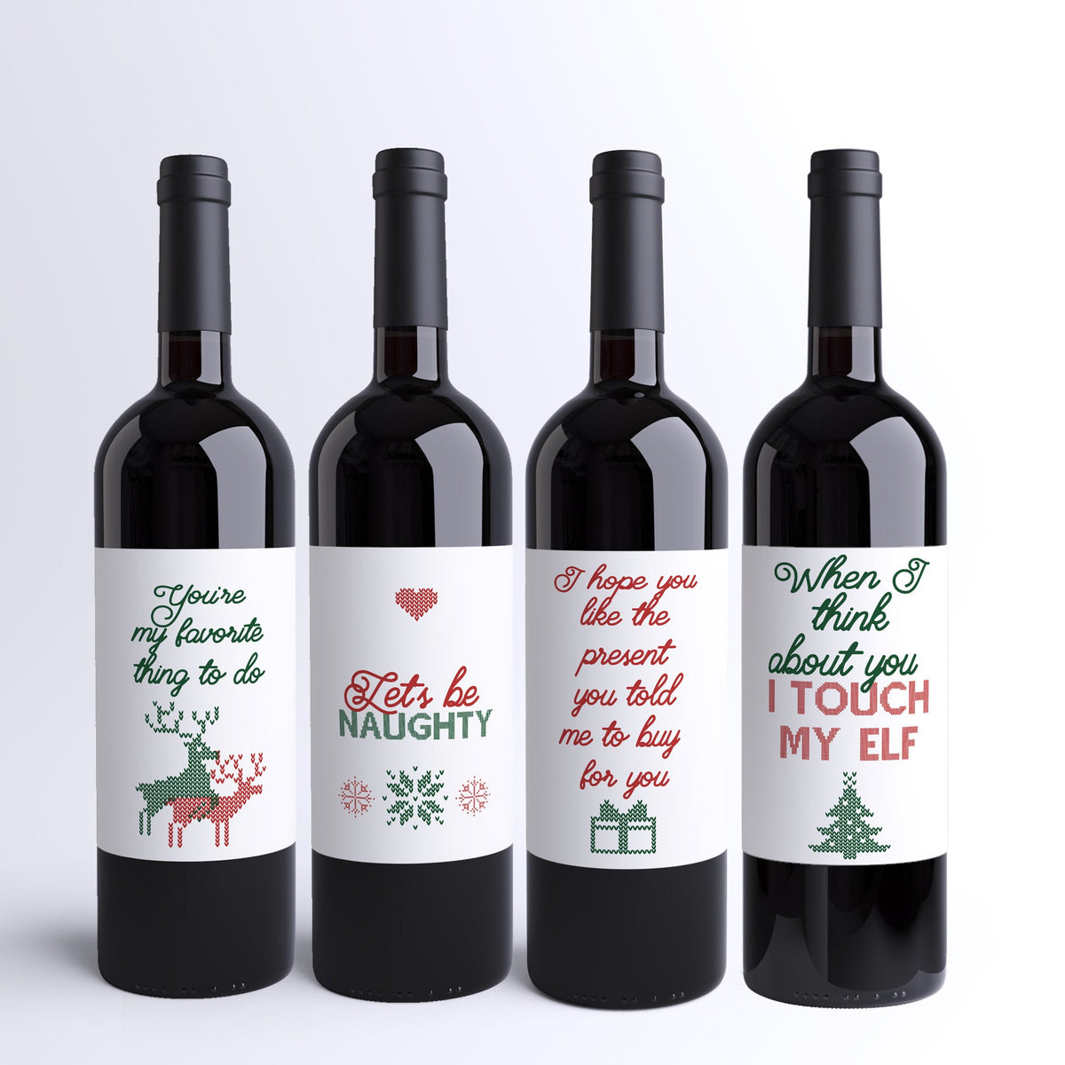 Christmas Wine Labels, Pack of 4