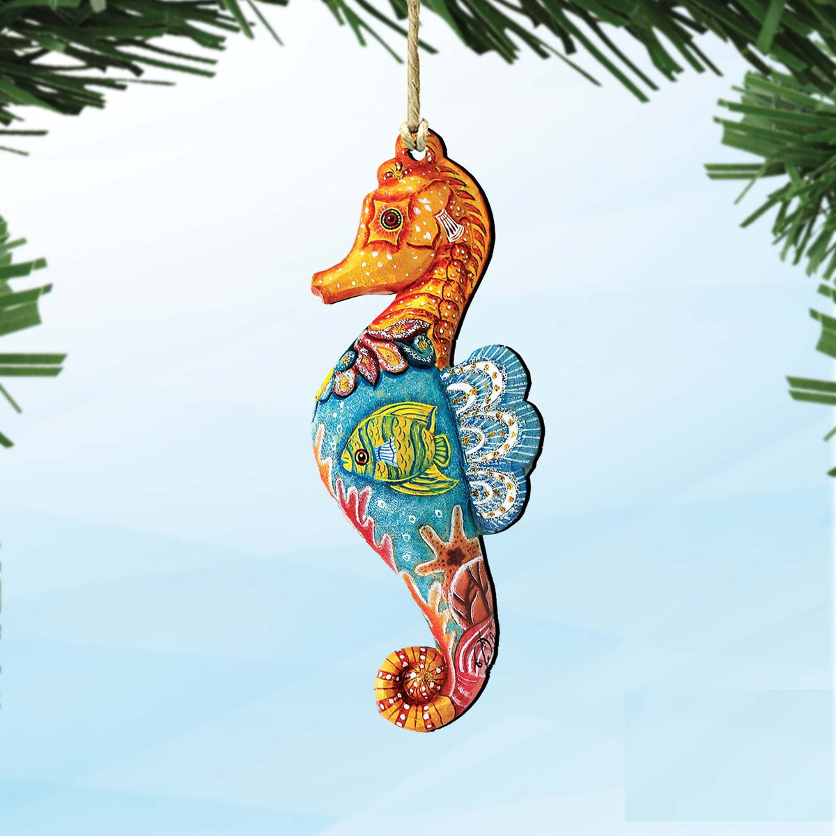 Seahorse Christmas Wooden Ornaments by G. DeBrekht - Coastal Holiday Decor - 8126111