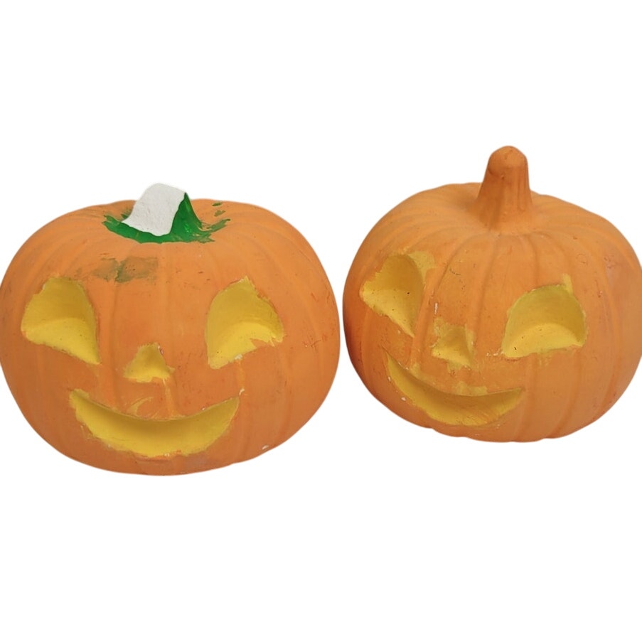 5 Vintage Handpainted Ceramic Halloween Pumpkin Jack O Lantern Candle Holders