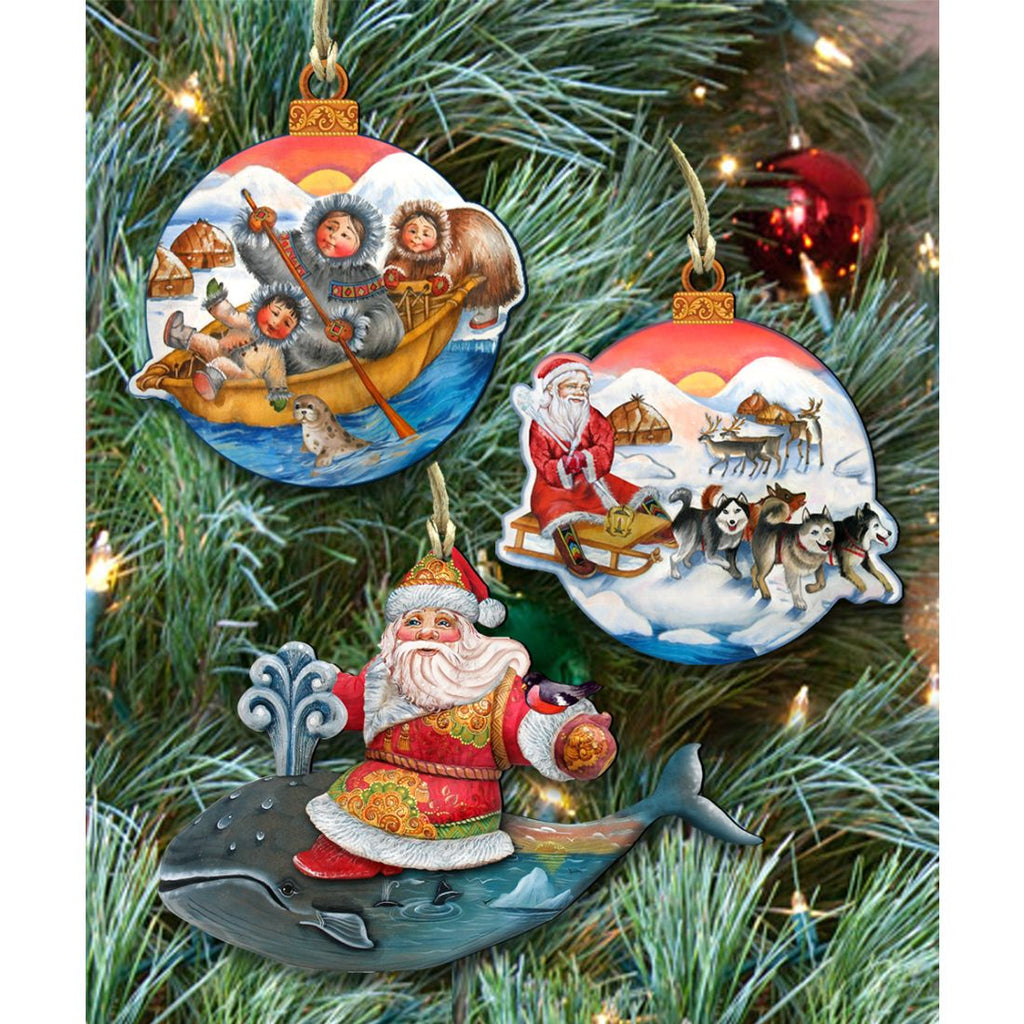 Christmas Journey Wooden Ornaments Set of 3 by G. DeBrekht - Christmas Santa Snowman Decor - 8100003S3