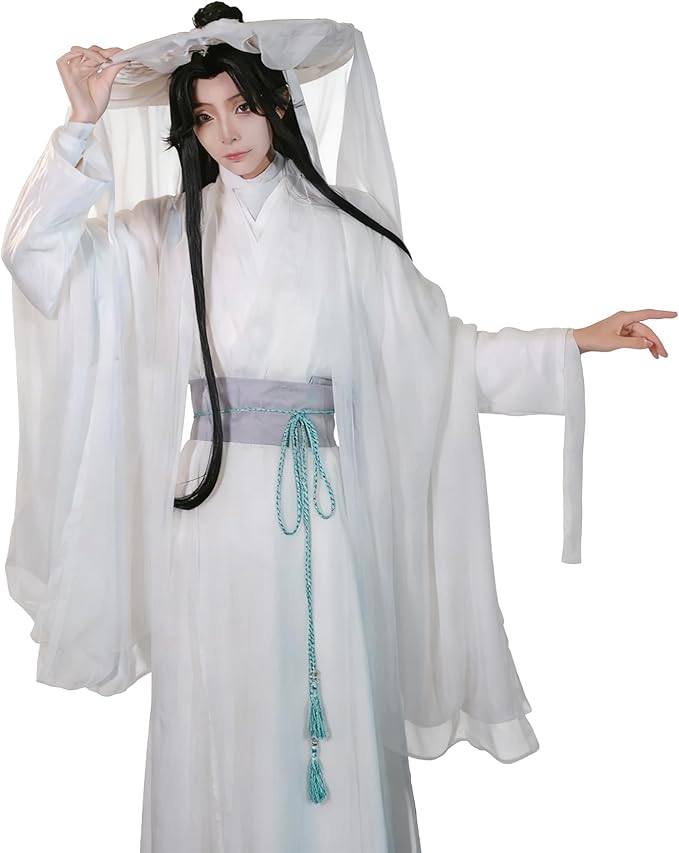 Adult Xie Lian Cosplay Hanfu Costume, White Cotton Robe, Ancient Chinese Style