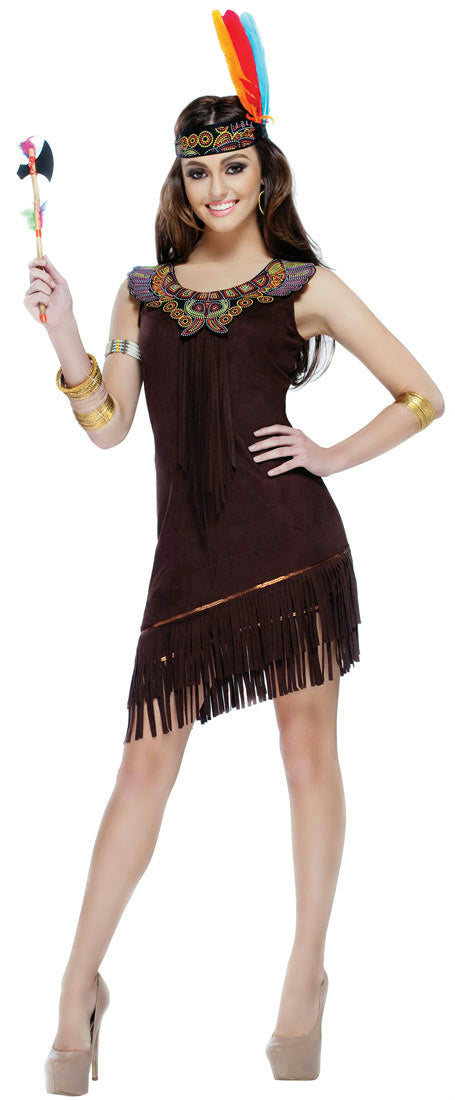 Women's Native American Beauty Costume Dress and Headpiece Small 4-6