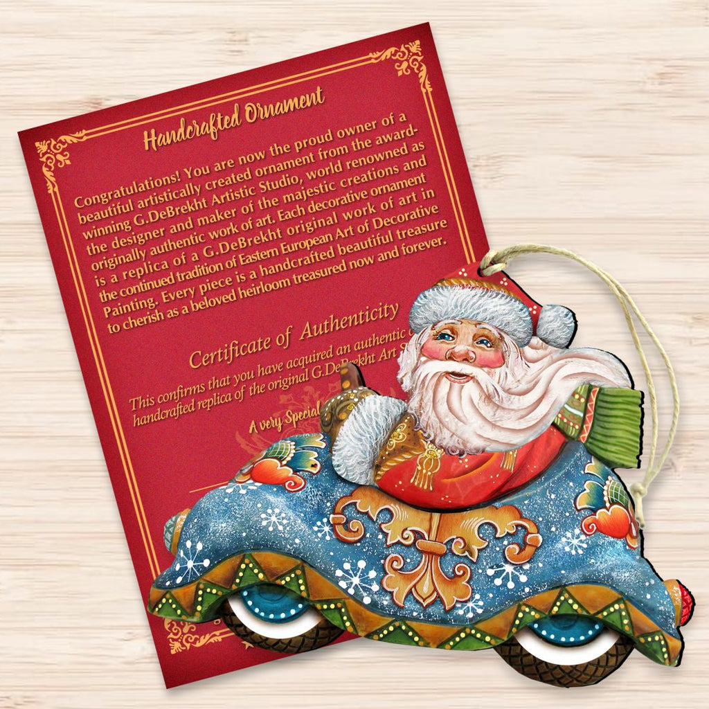 Car Ride Santa Christmas Wooden Ornaments by G. DeBrekht - Christmas Santa Snowman Decor - 8112045