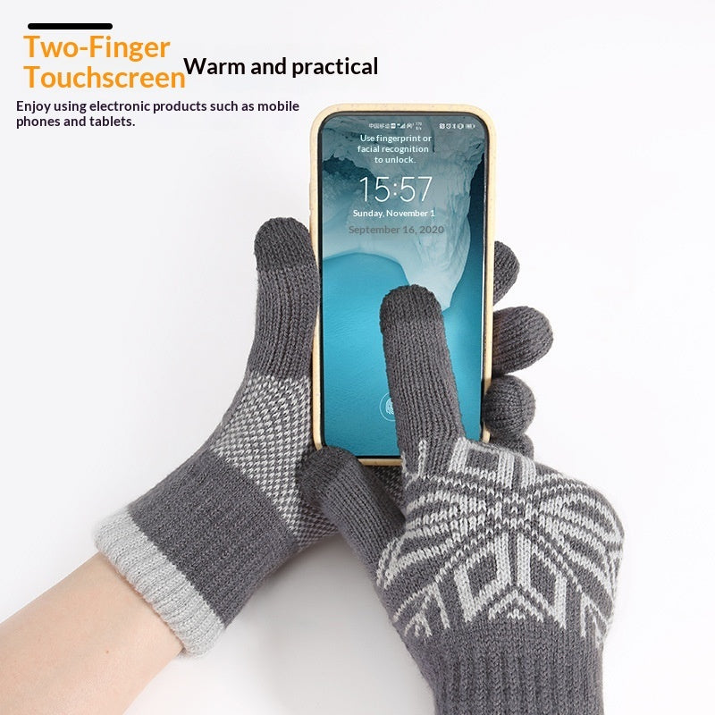 Christmas Double-Layer Touchscreen Gloves, Knitted For Outdoor Winter Warmth