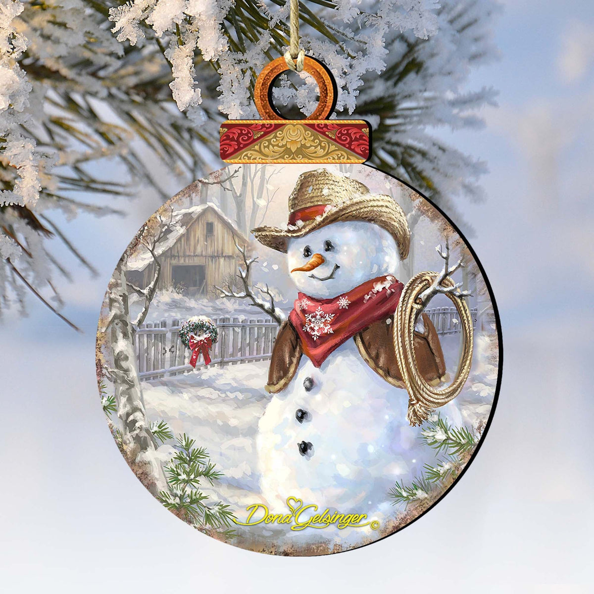 Cowboy Snowman Wooden Ornaments by Gelsinger - Christmas Santa Snowman Decor - 8021115-1541