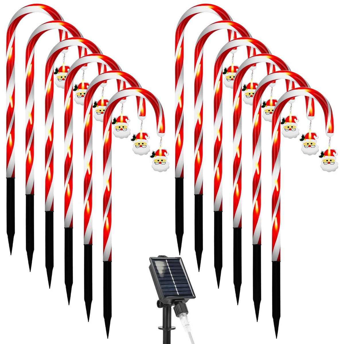 Solar Christmas Candy Cane Lights with 12 Candies 72LEDs Outdoor Christmas Decorations IP44 Waterproof Flickering Pathway Markers String Lights with 8