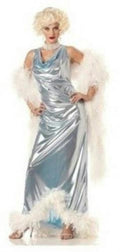 Silver Screen Goddess Marilyn Lame Glamour Gown Feather trim Costume Medium 8-10