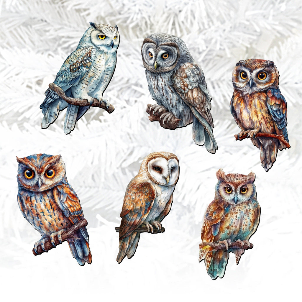 Night Owls Clip-On Eco Wood Decorative Ornaments Set of 6 by G. Debrekht - Christmas Decor - 8090004C-S6