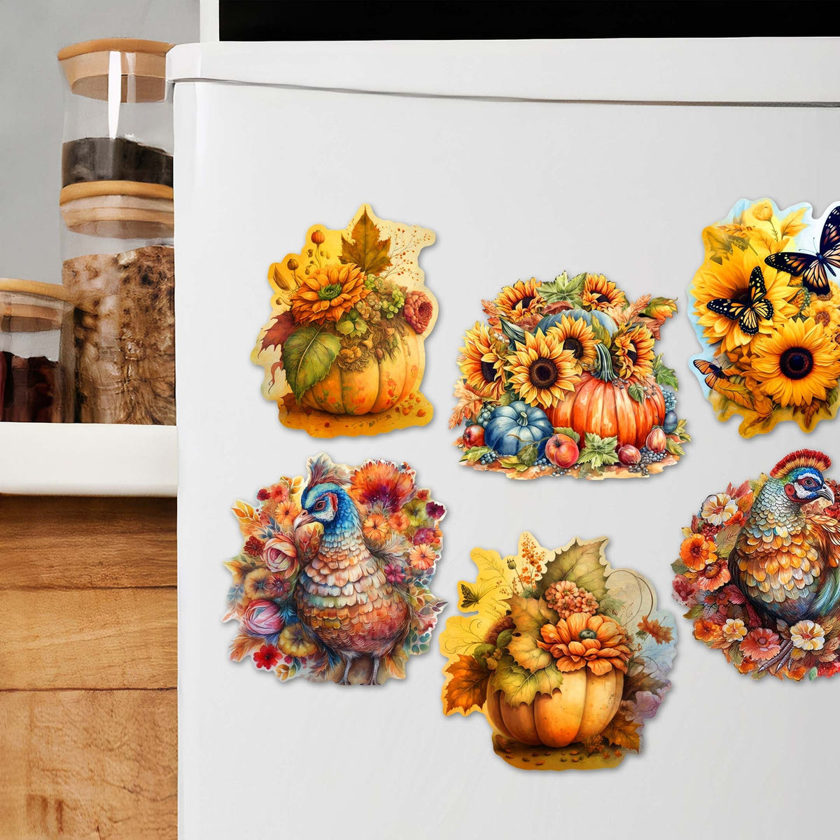 Happy Thanksgiving Decorative Eco Wood Magnets Set of 6 by G. Debrekht - Thanksgiving Decor - 8090018G-S6