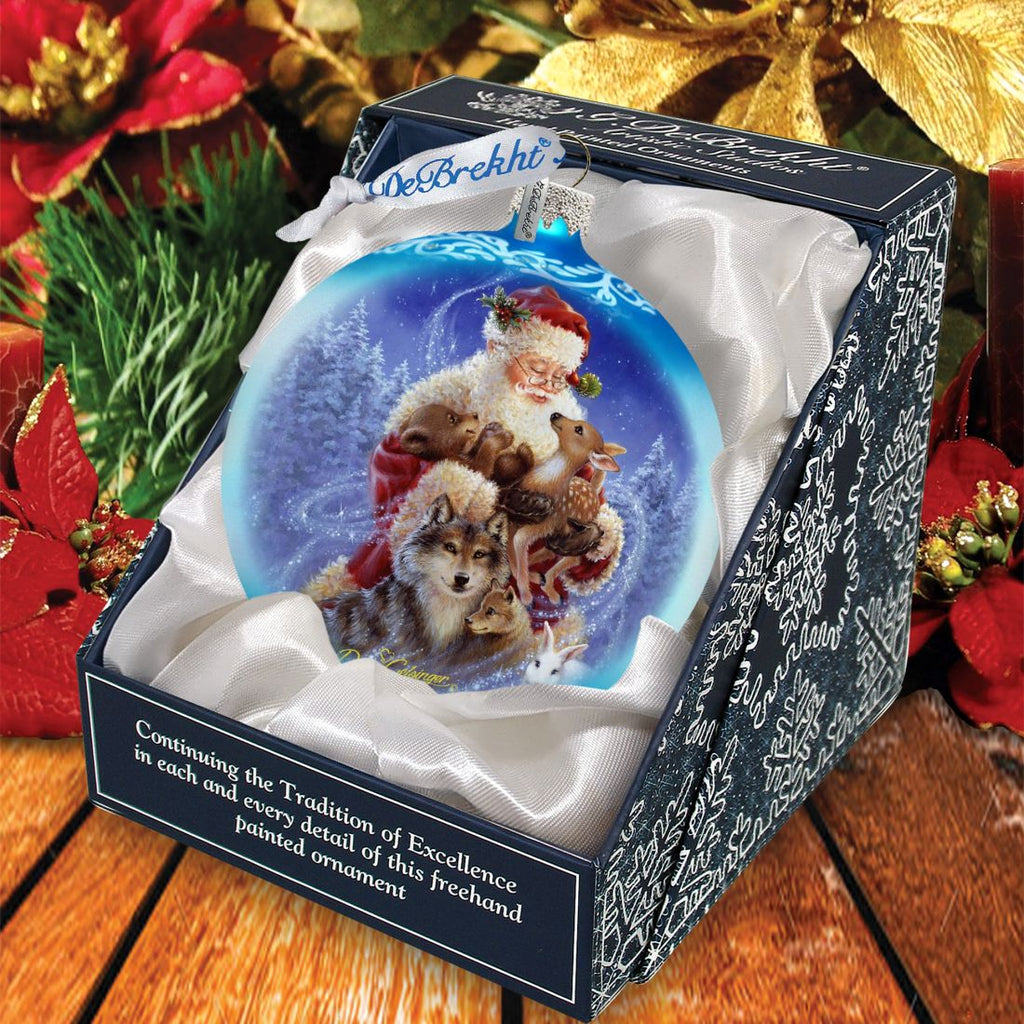 Santa Little Friends Glass Ornament by D. Gelsinger - Christmas Santa Snowman Decor - 71112-9914