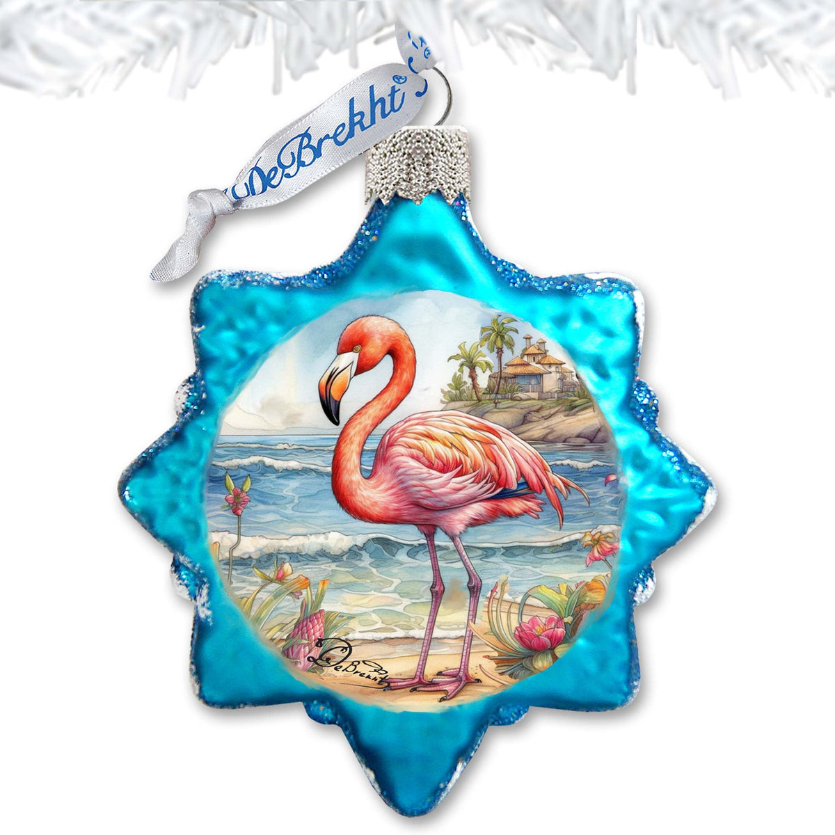 Nautical Christmas Ornaments - Flamingo Keepsake Glass Ornaments by G. Debrekht - Coastal Holiday Decor - 777394