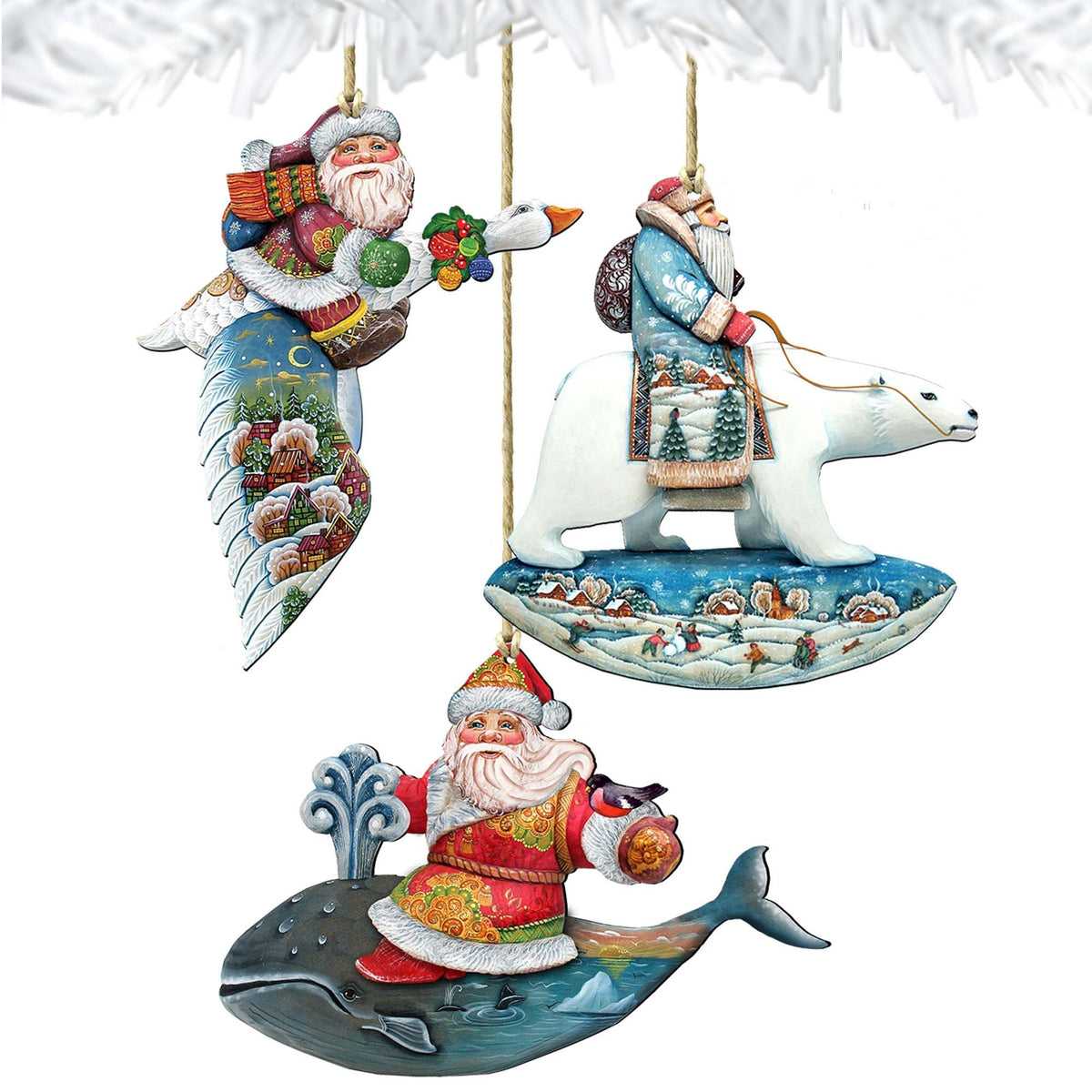 Travel Ride Wooden Ornaments Set of 3 by G. DeBrekht - Christmas Santa Snowman Decor - 8100014S3