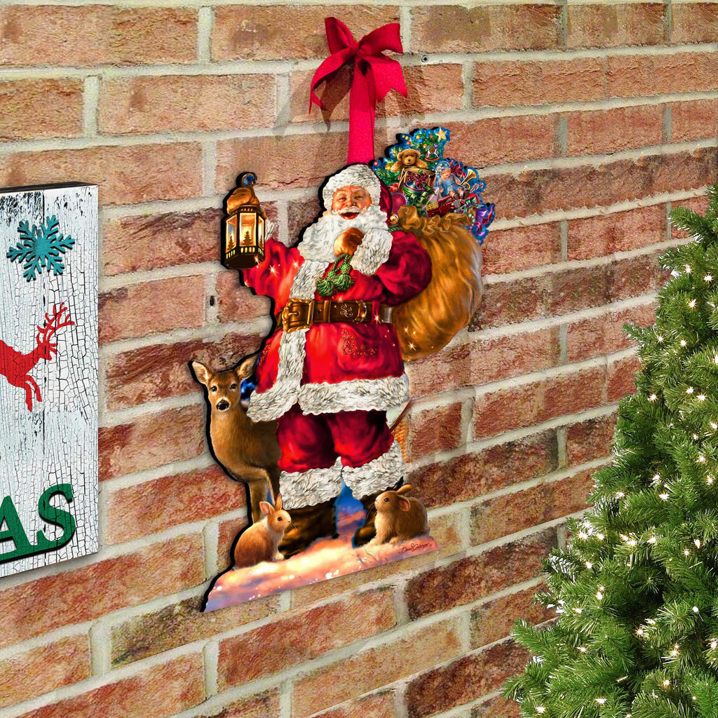 Woodland Santa Wall Door Hanger by D. Gelsinger - Christmas Santa Snowman Decor - 8461028H-1105