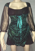 Women's Blue Green Velvet Burnout Treasure Pirate Costume Dress S/M 4-8