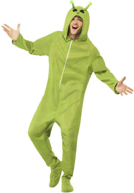 Smiffys Men's Green Alien Adult Footed Costume Jumpsuit with Hood