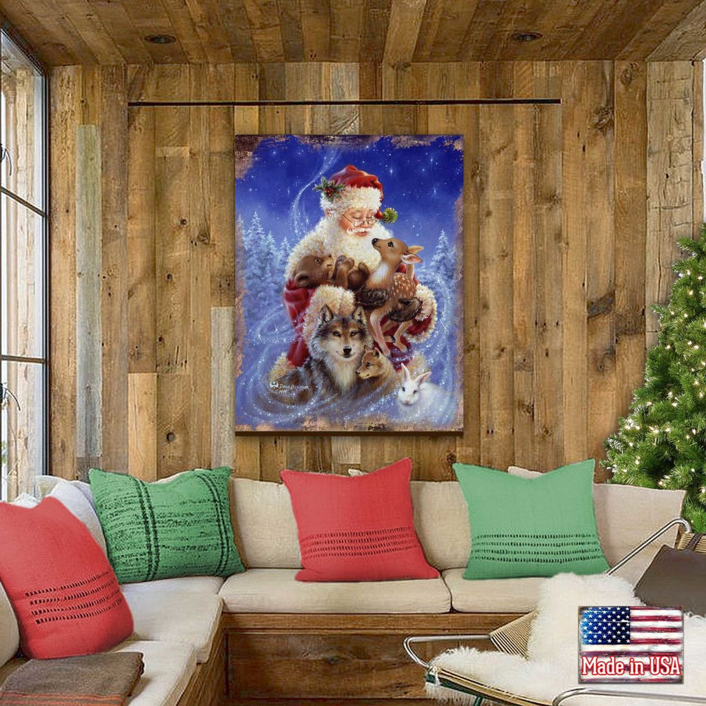 Santa Little Friends Art Wooden Wall Art by D. Gelsinger - Christmas Santa Snowman Decor - 95602B-9914