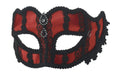 Womens Red and Black Lace Rhinestone Venetian Half Mask with Sunglass Arms