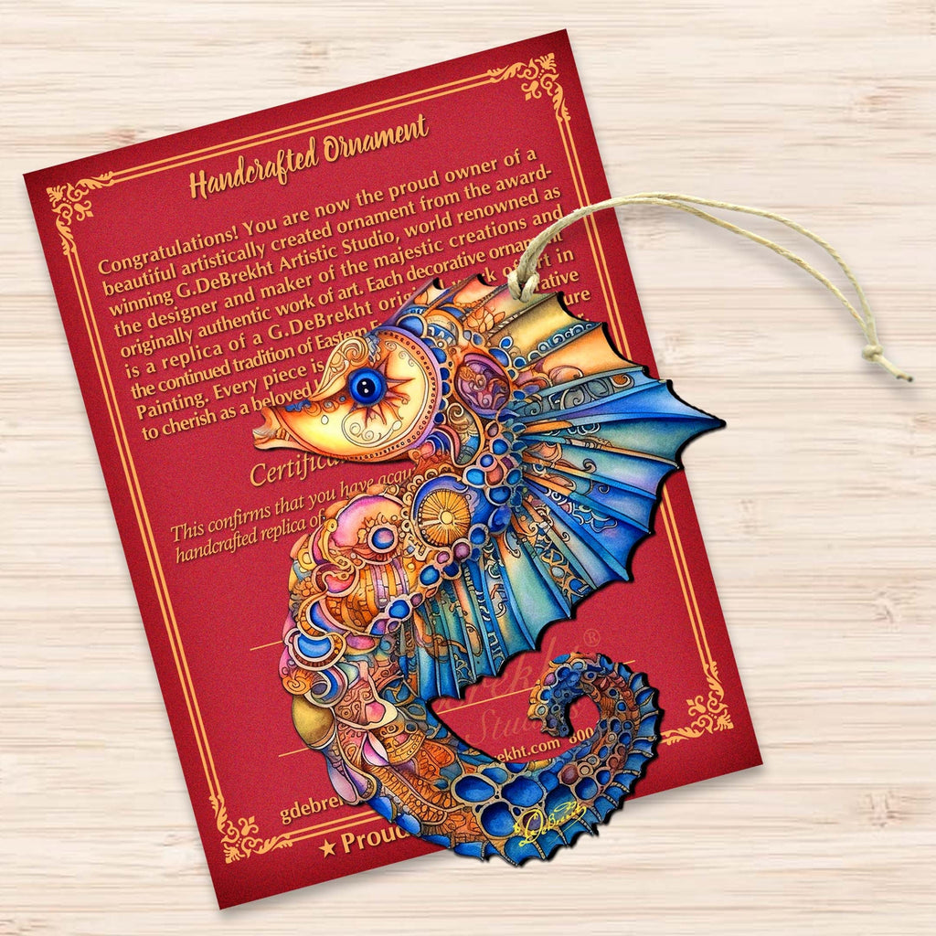 Nautical Christmas Ornaments - Mosaic Seahorse Wooden Ornaments by G.Debrekht Coastal Holiday Decor - 8688191