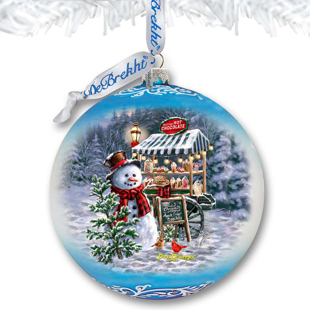 Hot Cocoa Magic - Frosty Fun Lg Glass Ornament by D. Gelsinger - Christmas Santa Snowman Decor - 73935-DG