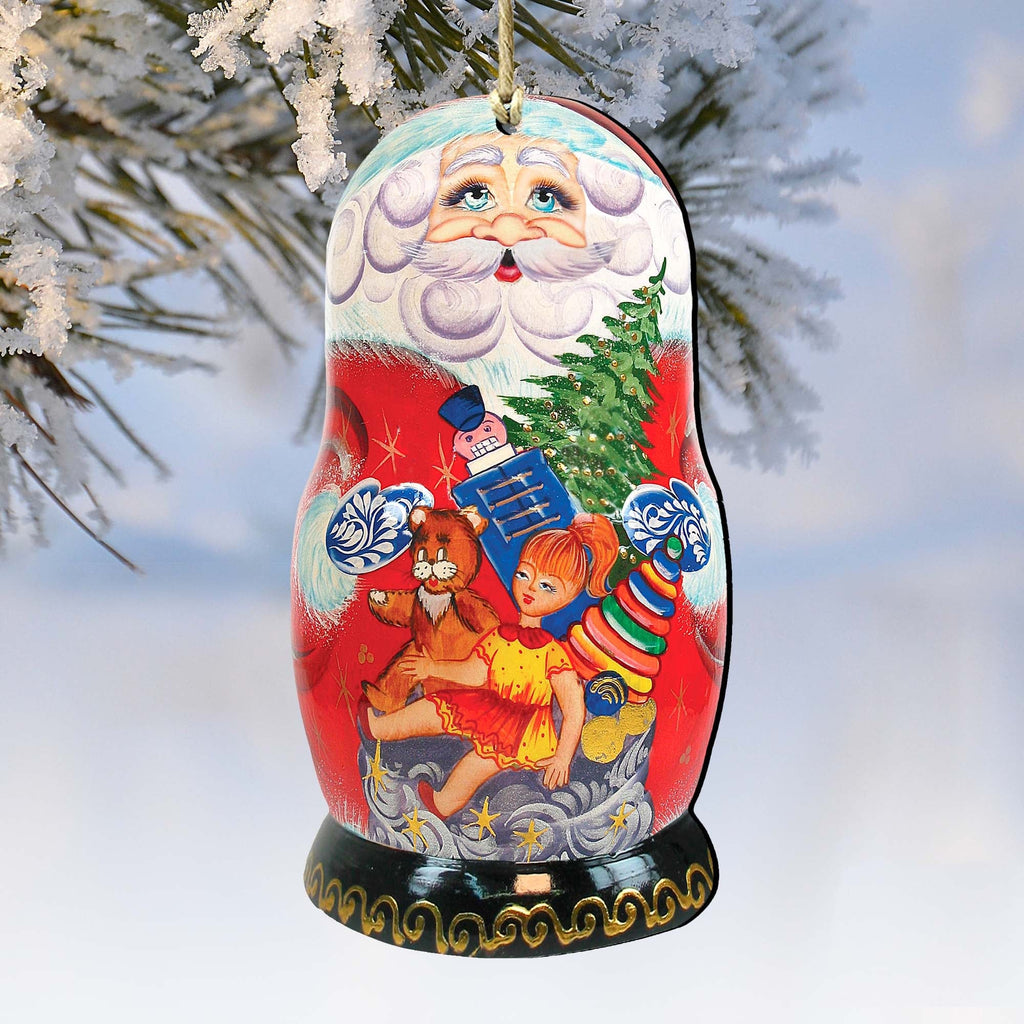 Gift Bag Santa Nesting Doll Wooden Ornaments by G. DeBrekht - Christmas Santa Snowman Decor - 8110715
