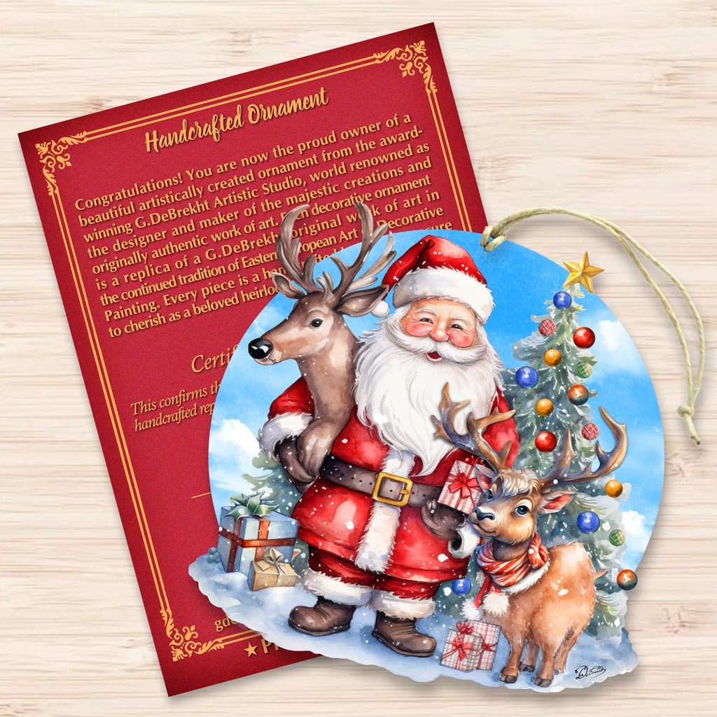 Santa with Reindeer Wooden Ornaments by G. Debrekht Christmas Santa Snowman Decor - 8611032