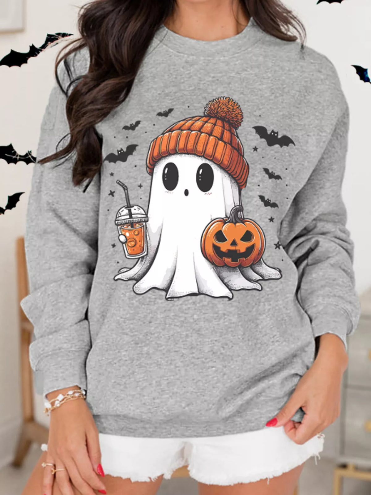 Halloween Ghost Round Neck Sweatshirt