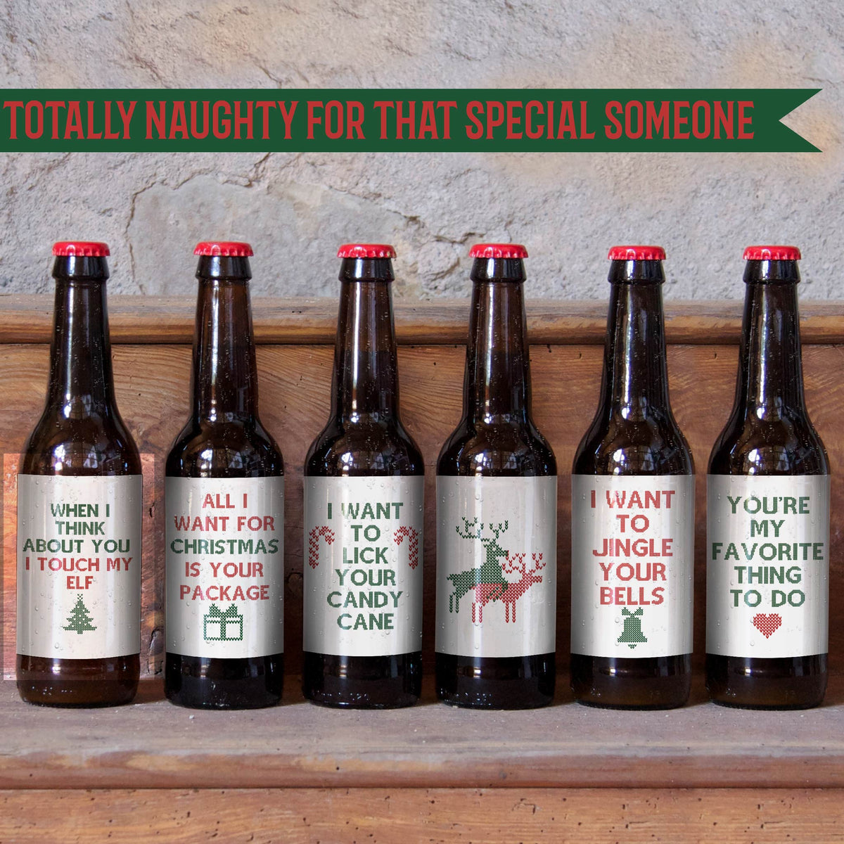 Naughty Christmas Beer Labels, Pack of 6