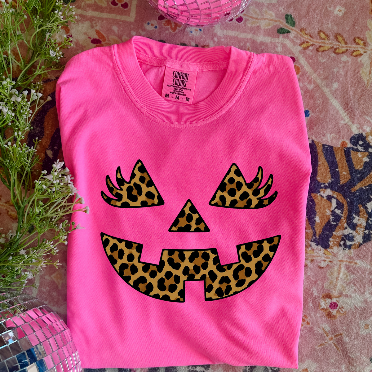 Spooky Season Leopard Pumpkin - Pink Tee