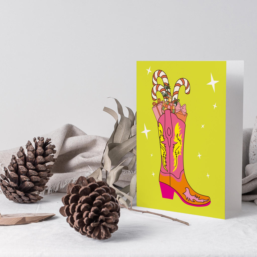 Candy Cane Cowboy Boot Christmas Cards, Set of 24