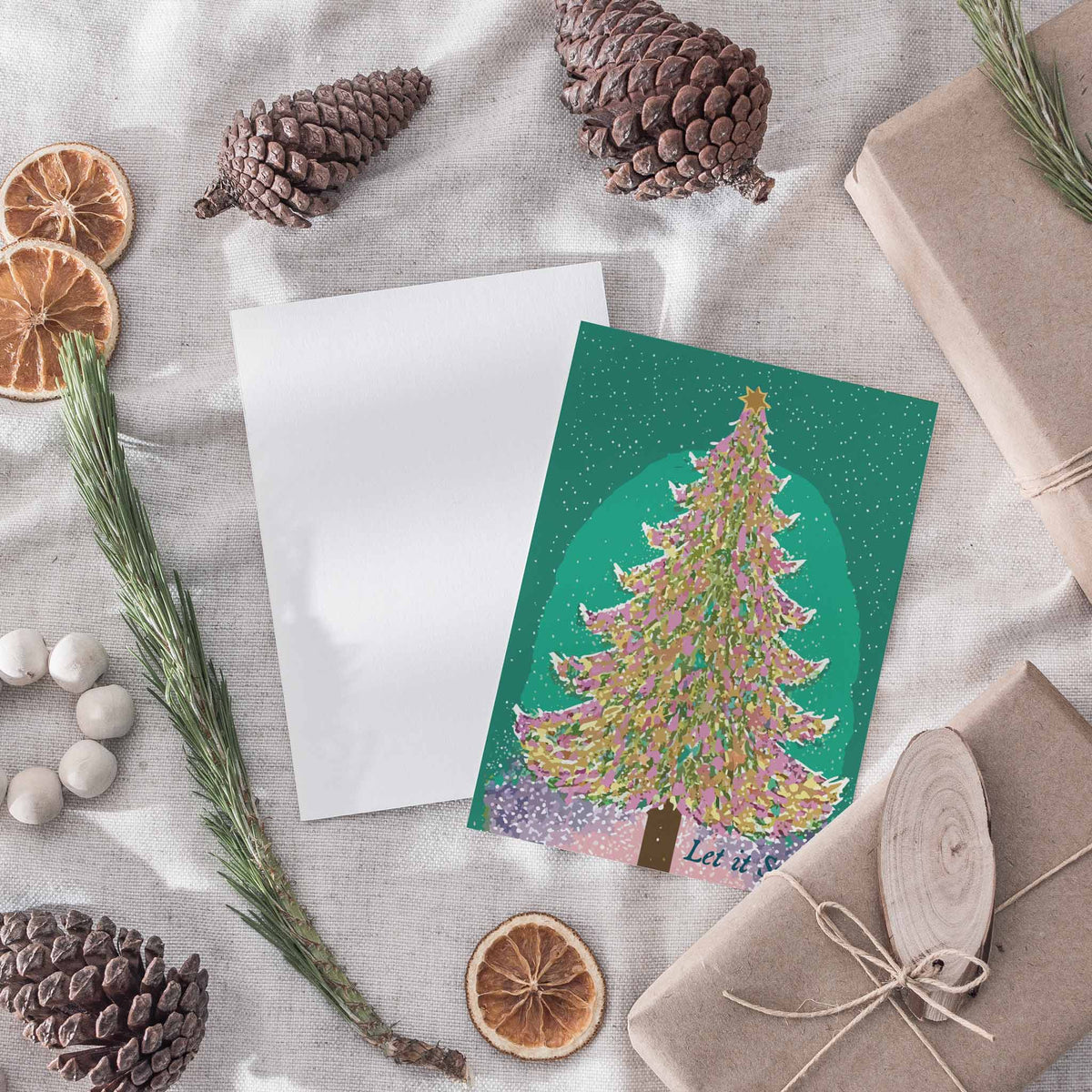 Let It Snow Christmas Tree Greeting Cards, Set of 24