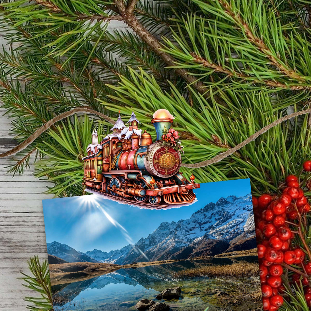 Santa Christmas Train Clip-On Eco Wood Decorative Ornaments Set of 6 by G. Debrekht - Christmas Decor - 8090123C-S6
