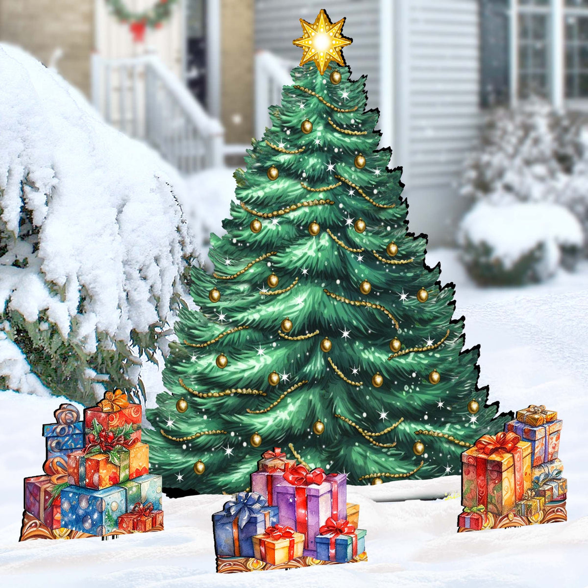 Christmas Tree Set Outdoor Indoor Décor Wooden Christmas Decoration by G. Debrekht Christmas Décor - 8191500F-G
