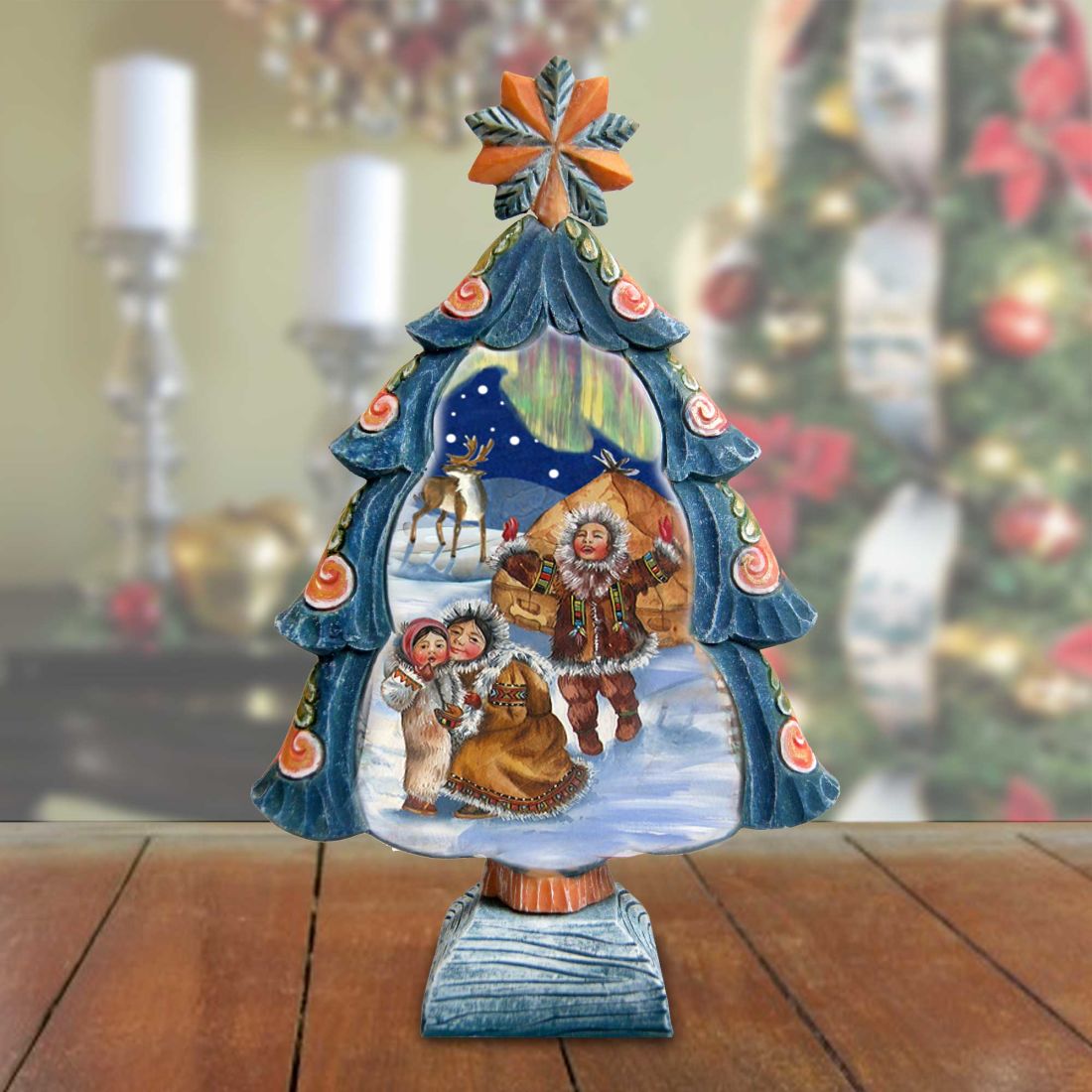 Northern Lights Tree Handcrafted Christmas Figurine - G. DeBrekht Christmas Santa Snowman Decor - 588077M