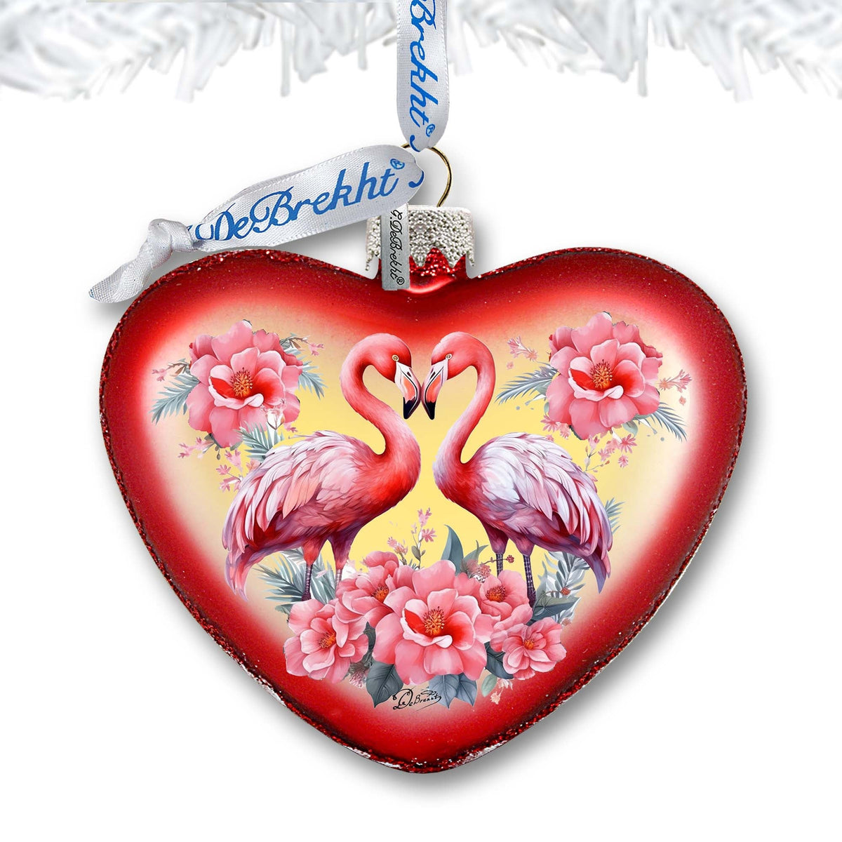 Flamingo Love Heart Glass Ornament by G. Debrekht Christmas Decor - 753-013