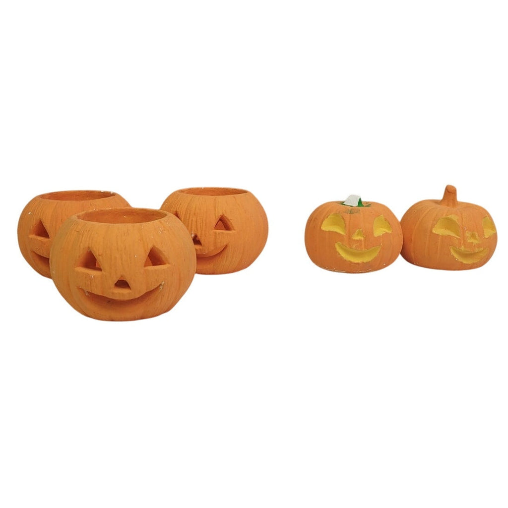 5 Vintage Handpainted Ceramic Halloween Pumpkin Jack O Lantern Candle Holders