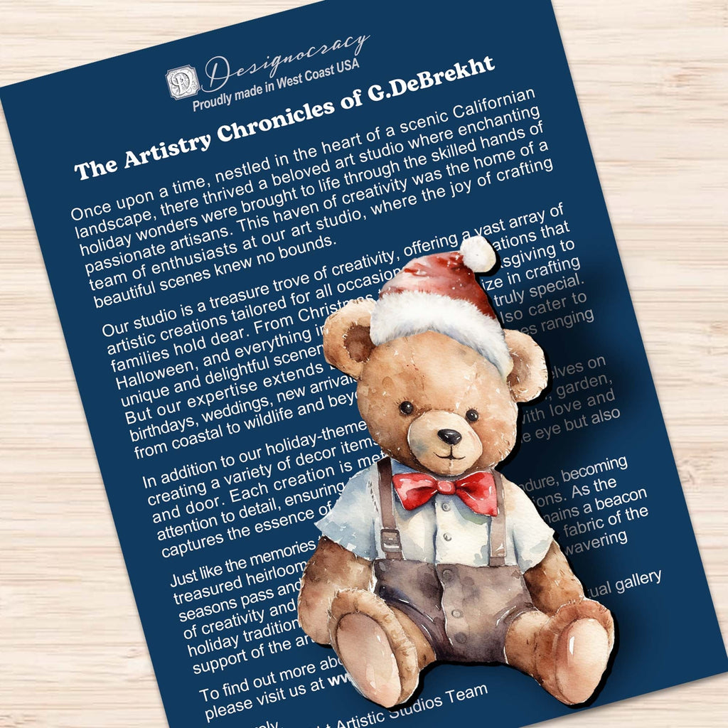 Christmas Teddy Bear Clip-On Eco Wood Decorative Ornaments Set of 3 by G. Debrekht - Christmas Decor - 8091011C-S3