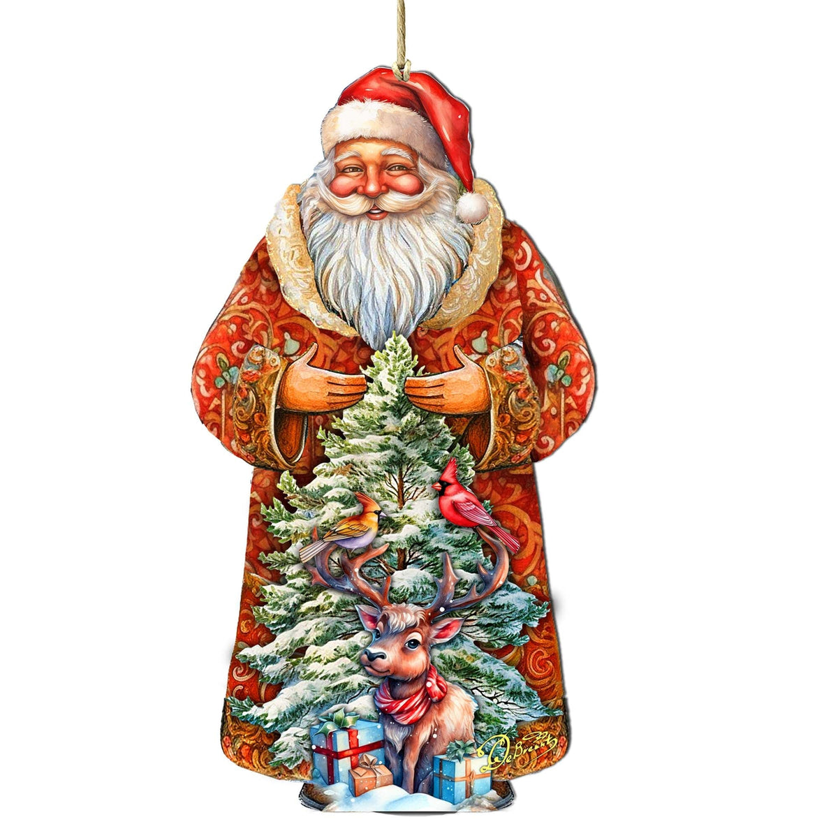 Santa with Forest Friends Wooden Ornaments by G. Debrekht - Christmas Santa Snowman Decor - 8691409