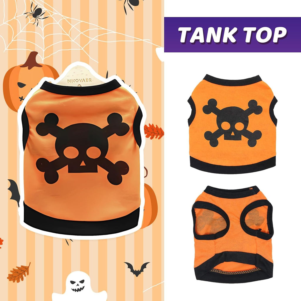 Dog Vest Skull Bones Halloween Cosplay Dog Tank Top Colour Blocking Stretch Cats Costumes