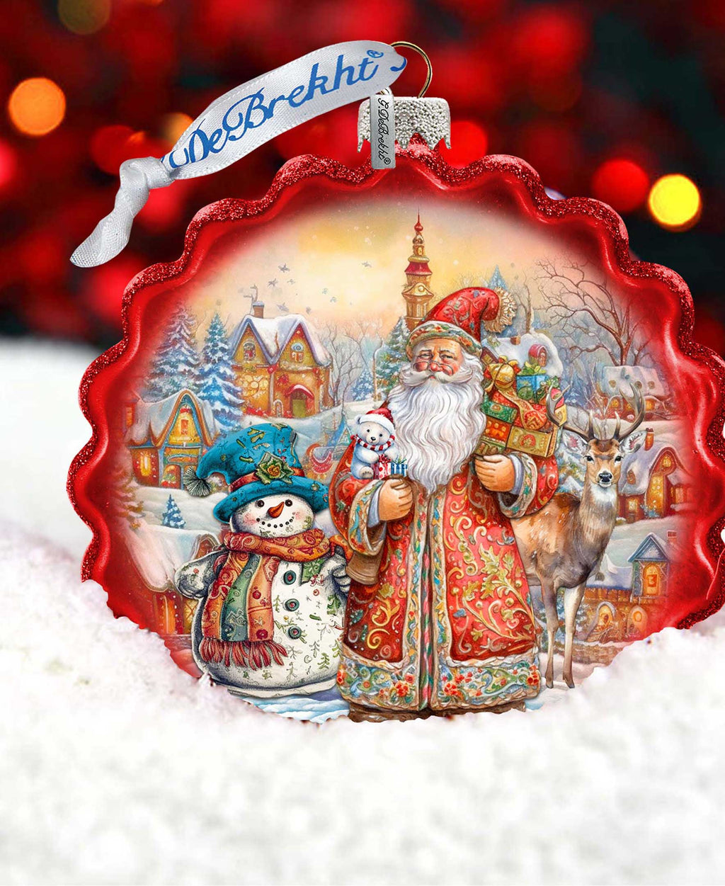 Merry Christmas Wreath Glass Ornament by G. Debrekht - Christmas Santa Snowman Decor - 759-058