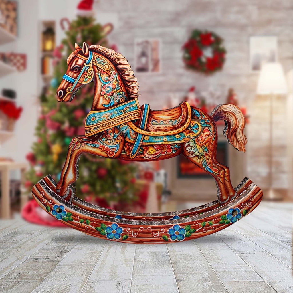 Enchanting Rocking Horse Limited Edition Wooden Figurine by G. Debrekht - Christmas Centerpiece Decor - 89308