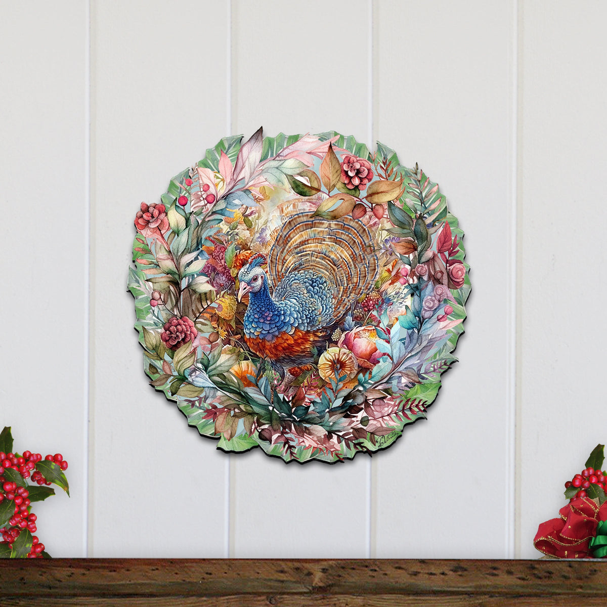 Thanksgiving Turkey Wreath Holiday Door Decor by G. Debrekht - Thanksgiving Decor - 8611083H