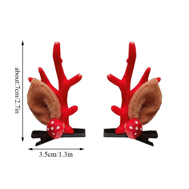 2pcs Cute Deer Ear Hairpins Christmas Hair Clips For Girls Cartoon Antlers Barrettes Lovely Pompom Hairgrips Fashion Hair Accessories For Women