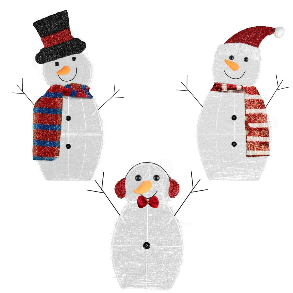 3Pcs 2D Christmas Snowman Yard Decoration Snowman Family Outdoor Decoration With 90Pcs LED Warm Yellow Lights 8 Lighting Modes IP44 Waterproof For Chr